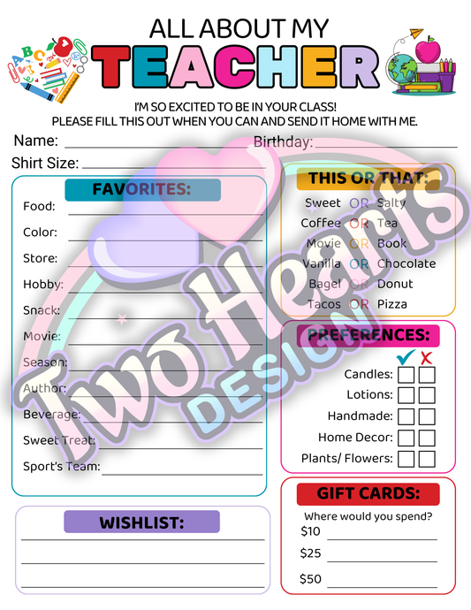 Printable All about my Teacher PDF