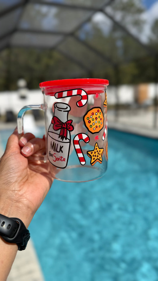 #002 Milk for Santa 17oz Glass mug